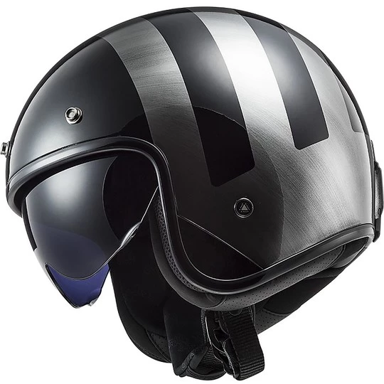 Vente flash 🛒 Casque De Moto En Fibre Fibre Custom Ls2 OF601 BOB Lines Black 👖 Jeans 🤩 – Image 2