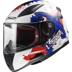 Remise 🤩 Casque De Moto Intégral Pour Enfant LS2 FF 353J Monster Blanc Bleu ❤️