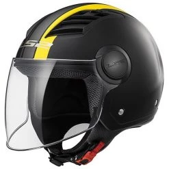 Meilleure affaire 🔥 Casque De Moto Jet Ls2 OF562 Airflow Long Avec Longue Visière Metropolis Noir Jaune Hy Vision 🌟