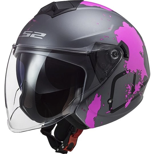 Sortie ✔️ Casque Jet Ls2 Double Visor Ls2 OF573 TWISTER 2 Xover Pink Titanium Matt ✔️