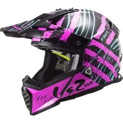 Bon marché 😀 Casque Moto Cross Enduro Ls2 MX437 FAST EVO Verve Noir Rose Fluo 👍