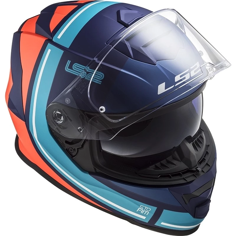 Bon marché 👏 Casque Moto Intégral Double Visière Ls2 FF800 Storm SLANT Bleu Orange 🎁 – Image 4