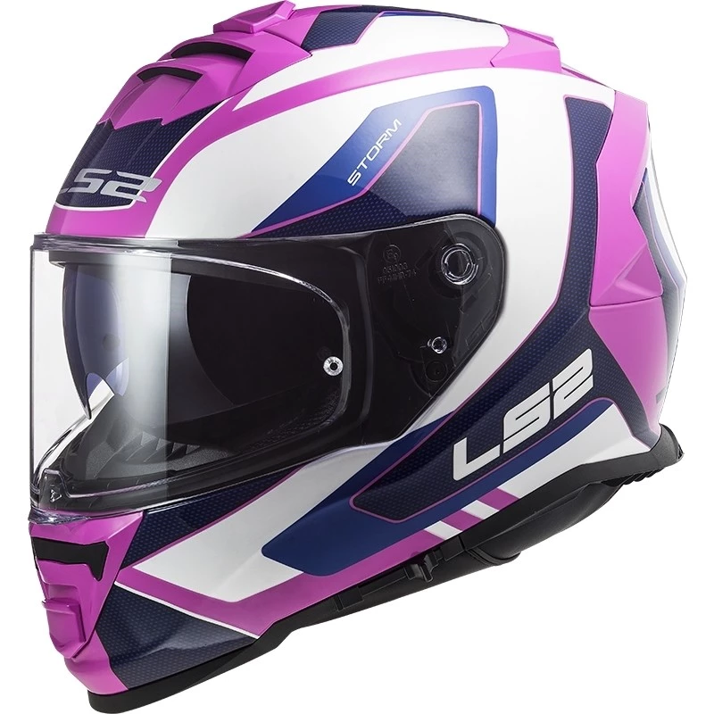 Offres 👏 Casque Moto Intégral Double Visor Ls2 FF800 Storm TECHY Blanc Rose 🤩