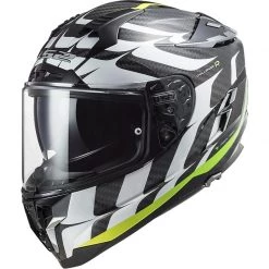 De gros ✨ Casque Moto Intégral En Carbone Ls2 FF327 CHALLENGER C Flames Blanc Jaune Fluo 🛒