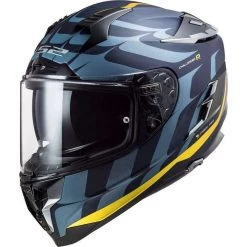 Promo ❤️ Casque Moto Intégral En Carbone Ls2 FF327 CHALLENGER C Flames Bleu Carbone Or 💯