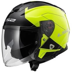 Promo ⭐ Casque Moto Jet LS2 OF521 Double Visor Infinity Beyond Black Yellow Hy Vision ⌛