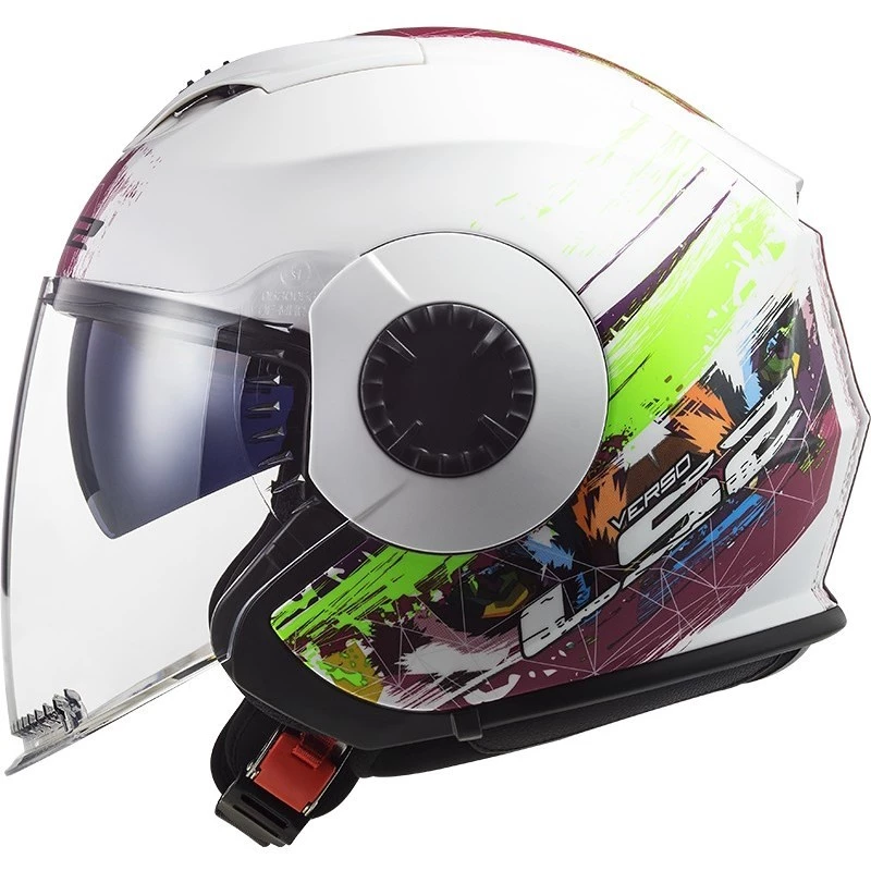 Bon marché 🎉 Casque Moto Jet Ls2 OF570 VERSO Spring Blanc Rose 👍 – Image 5