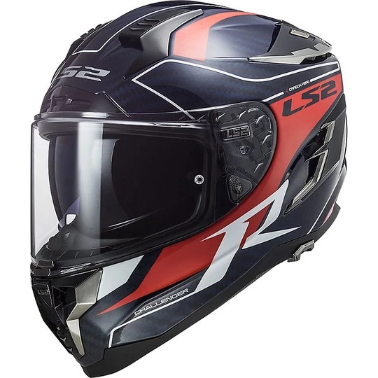 Promo 😍 Casque Moto Tout Carbone Touring Ls2 FF327 CHALLENGER C Grid Blue Carbon Red 🔔