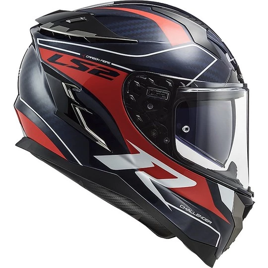 Promo 😍 Casque Moto Tout Carbone Touring Ls2 FF327 CHALLENGER C Grid Blue Carbon Red 🔔 – Image 6