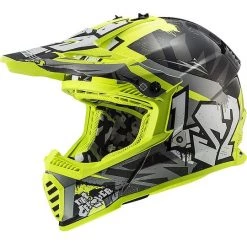 Nouveau ✨ Cross Enduro Casque De Moto Ls2 MX437 FAST EVO Crusher Black Yellow Fluo 🎉