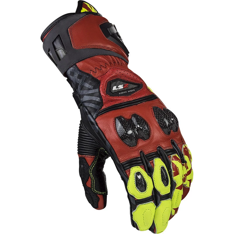 Le moins cher 🧨 Gants Moto Racing Ls2 Feng CE Noir Rouge Jaune Fluo 👍